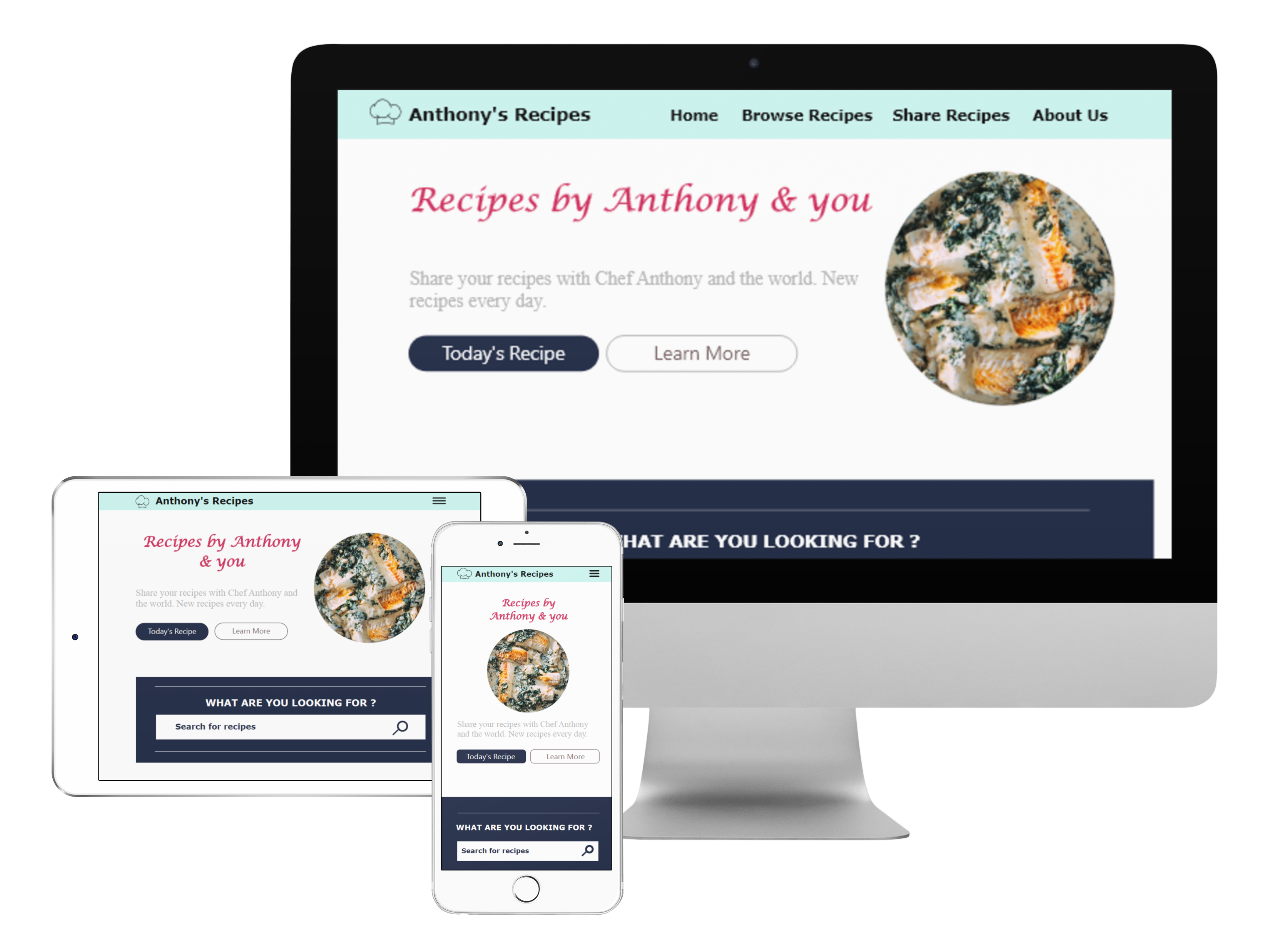 Anthony's Recipes landing page design